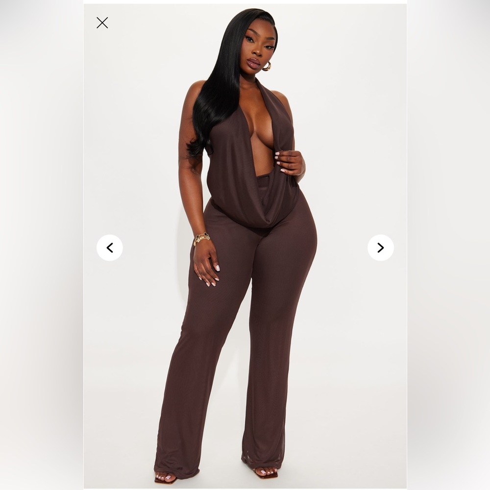 Fashion Nova Deep Brown Plunge Jumpsuit